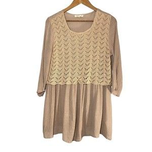 Indigo Soul Women’s Crochet Panel Tunic Blouse Top Size Medium